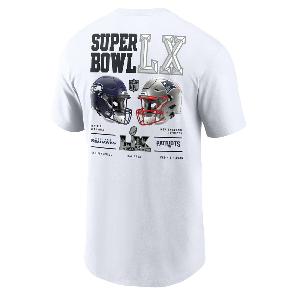 New England Patriots vs. Seattle Seahawks Super Bowl LX Dueling T-Shirt - White T-shirts