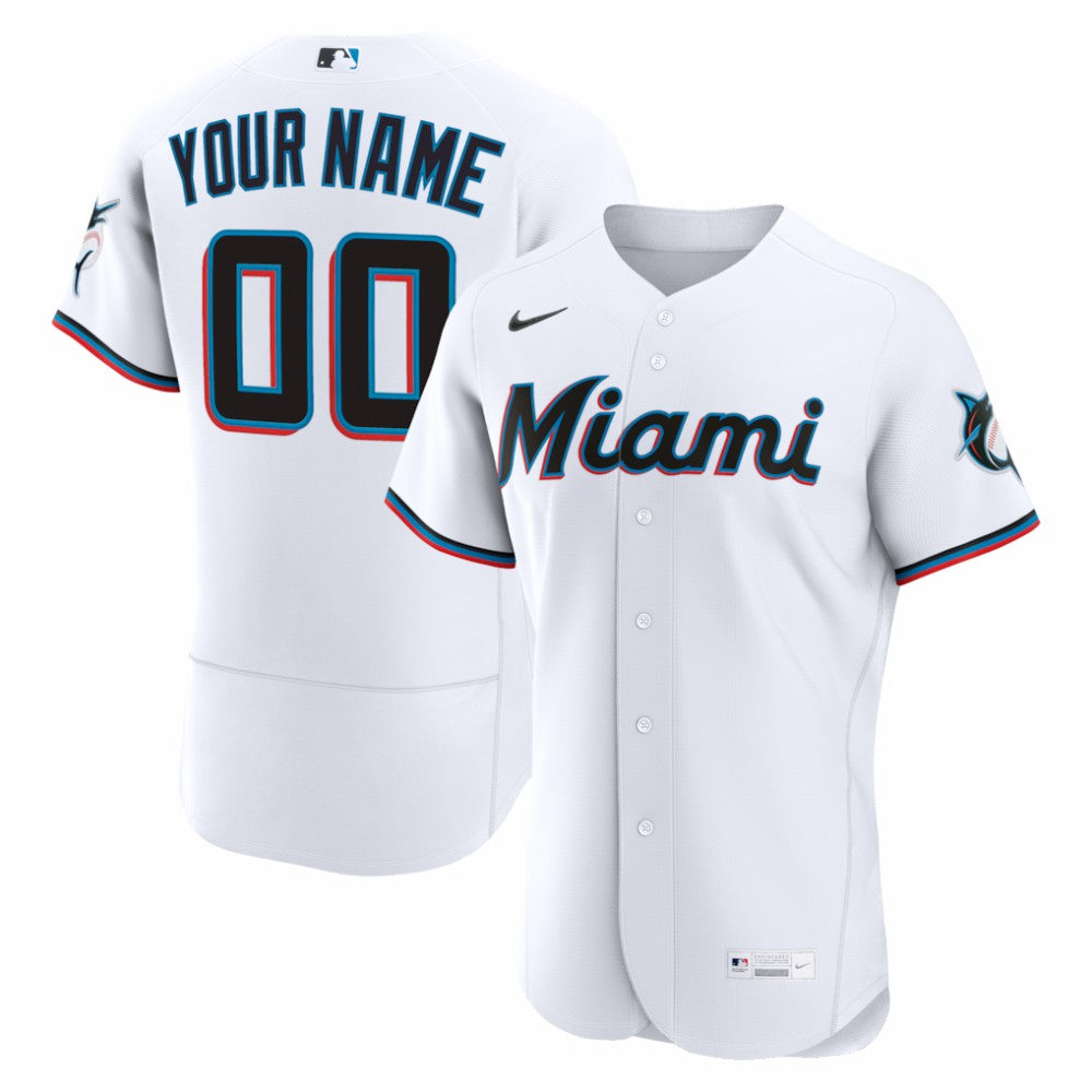 Miami Marlins Nike Home Authentic Custom Jersey - White Jerseys