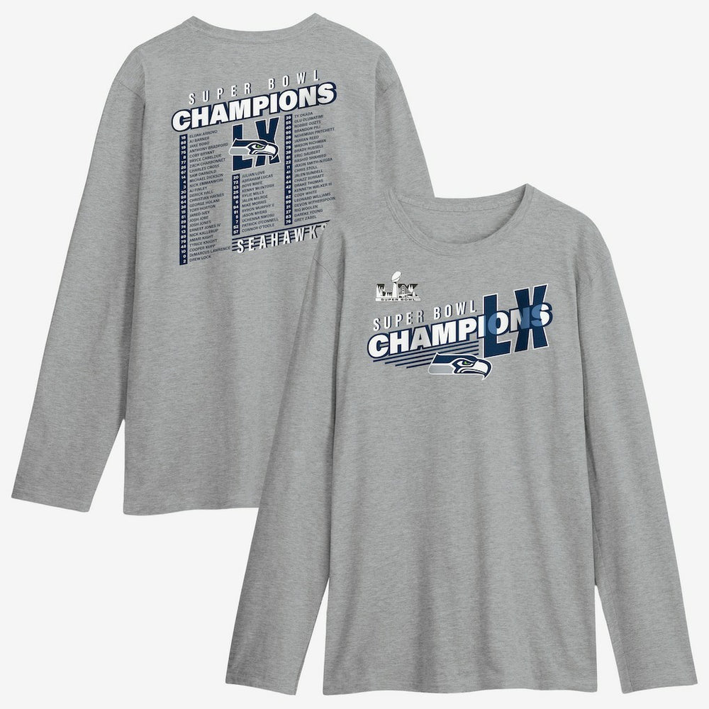 Seattle Seahawks Super Bowl LX Champions Best Teammates Roster Long Sleeve T-Shirt - Steel T-shirts