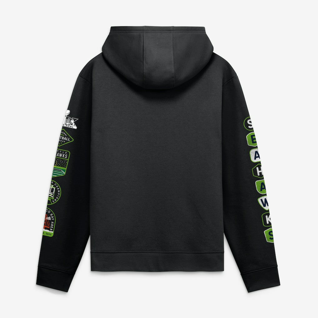 Seattle Seahawks Super Bowl LX Champions Banner Year Hoodie - Black Hoodies