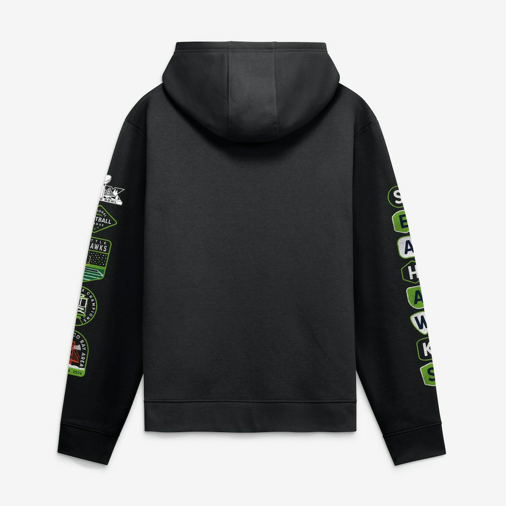 Seattle Seahawks Super Bowl LX Champions Banner Year Hoodie - Black Hoodies