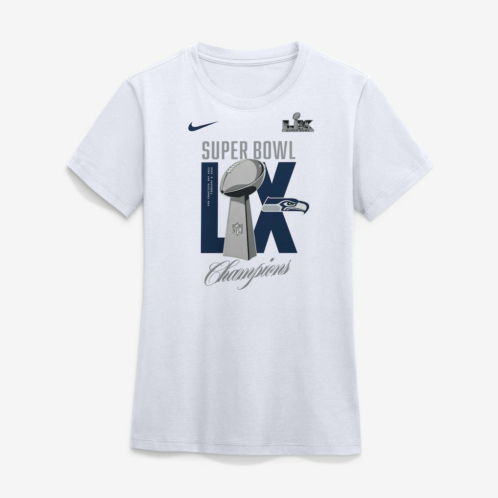Seattle Seahawks Women's Super Bowl LX Champions Lombardi Trophy T-Shirt - White T-shirts