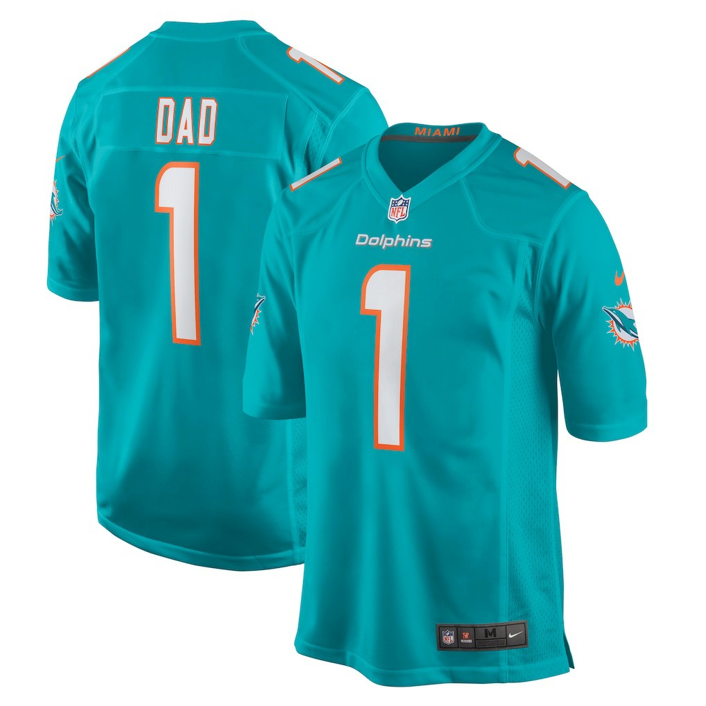 Number 1 Dad Miami Dolphins Game Jersey - Aqua Jerseys