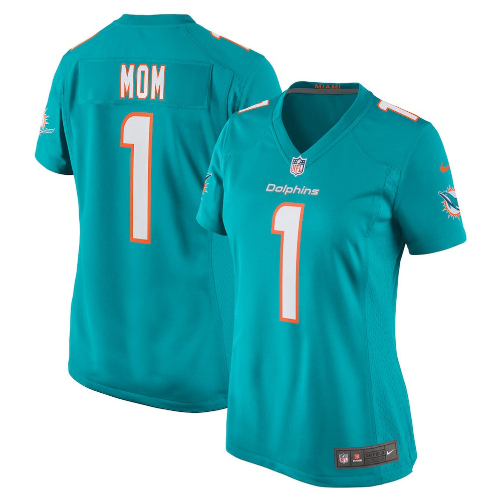 Number 1 Mom Miami Dolphins Women's Game Jersey - Aqua Jerseys