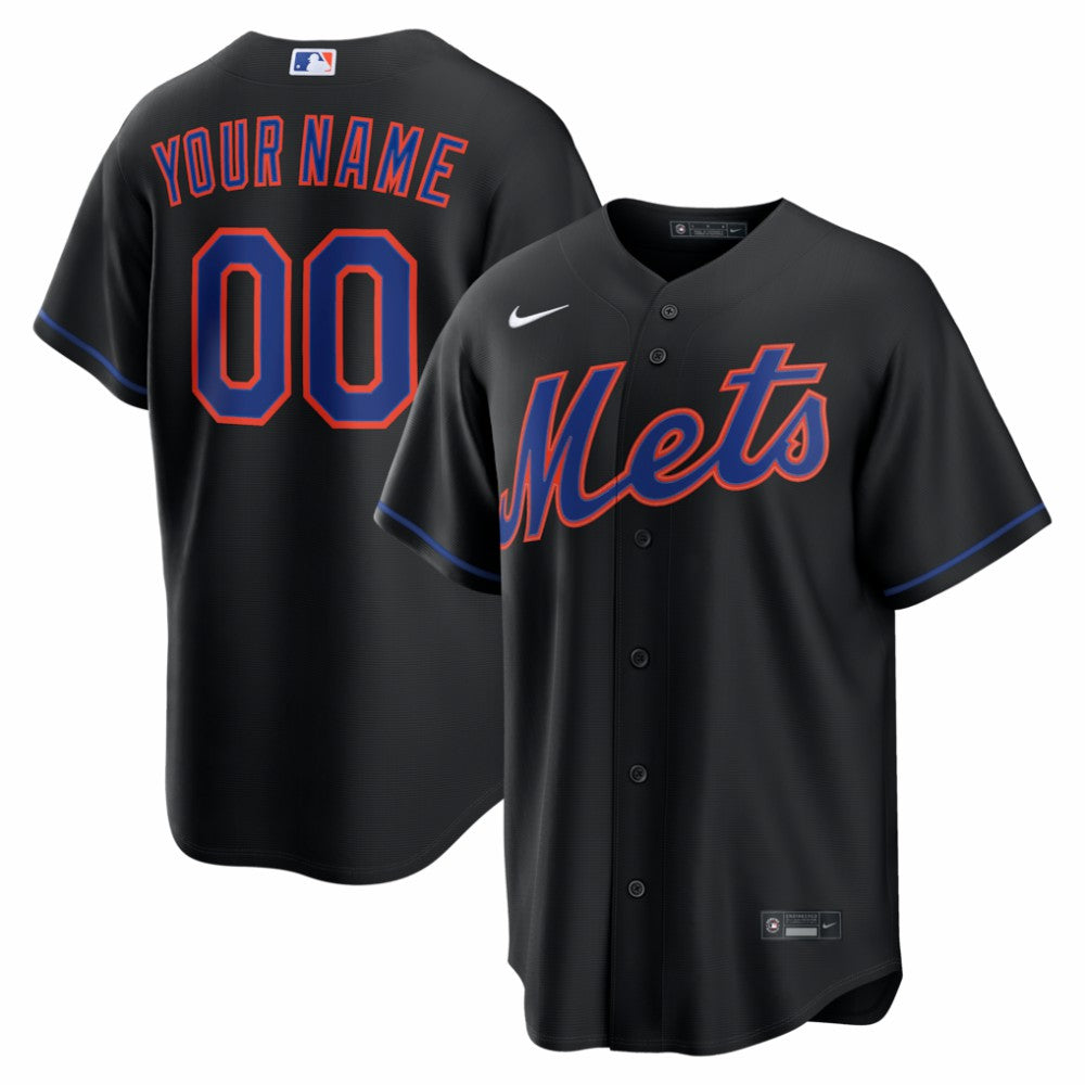New York Mets Nike Alternate Replica Custom Jersey - Black Jerseys