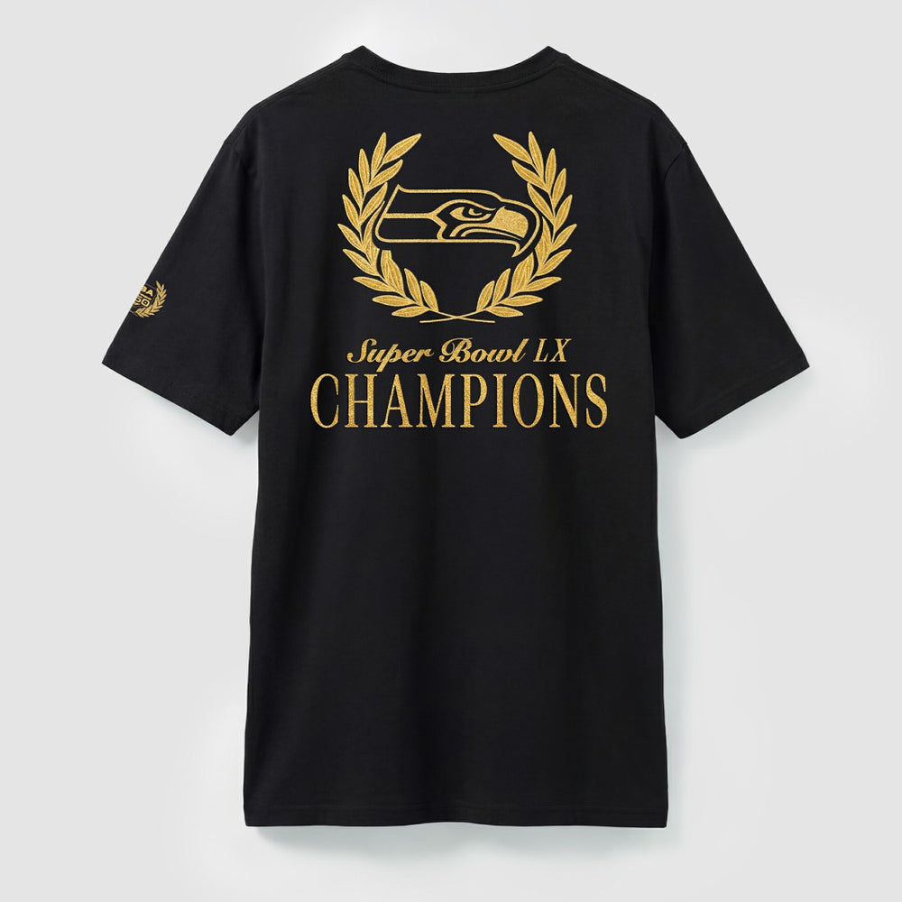 Seattle Seahawks Super Bowl LX Champions USA 250 NFL Gold Standard T-Shirt - Black T-shirts