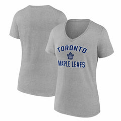 Toronto Maple Leafs Logo Athletic Women's Arch Victory V-Neck T-Shirt - Heather Gray | US 2001940634