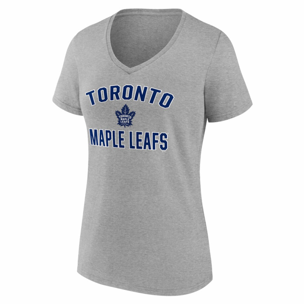 Toronto Maple Leafs Logo Athletic Women's Arch Victory V-Neck T-Shirt - Heather Gray | US 2001940634