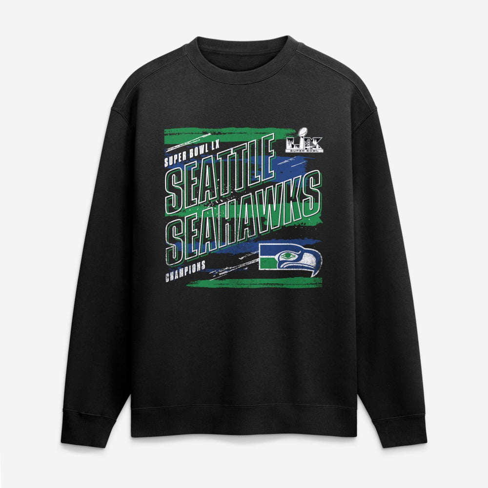 Seattle Seahawks Super Bowl LX Champions Classic Stripes Legacy Fleece Sweatshirt - Black Sweatshirts