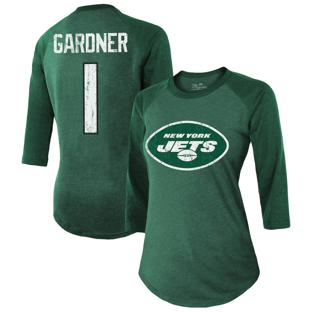 Ahmad Sauce Gardner New York Jets Majestic Threads Women's Player Name & Number Tri-Blend 3/4-Sleeve Fitted T-Shirt - Green T-shirts