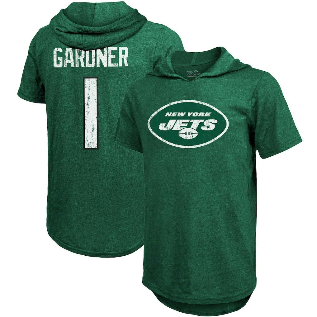 Ahmad Sauce Gardner New York Jets Majestic Threads Player Name & Number Tri-Blend Hoodie T-Shirt - Heather Green Hoodies