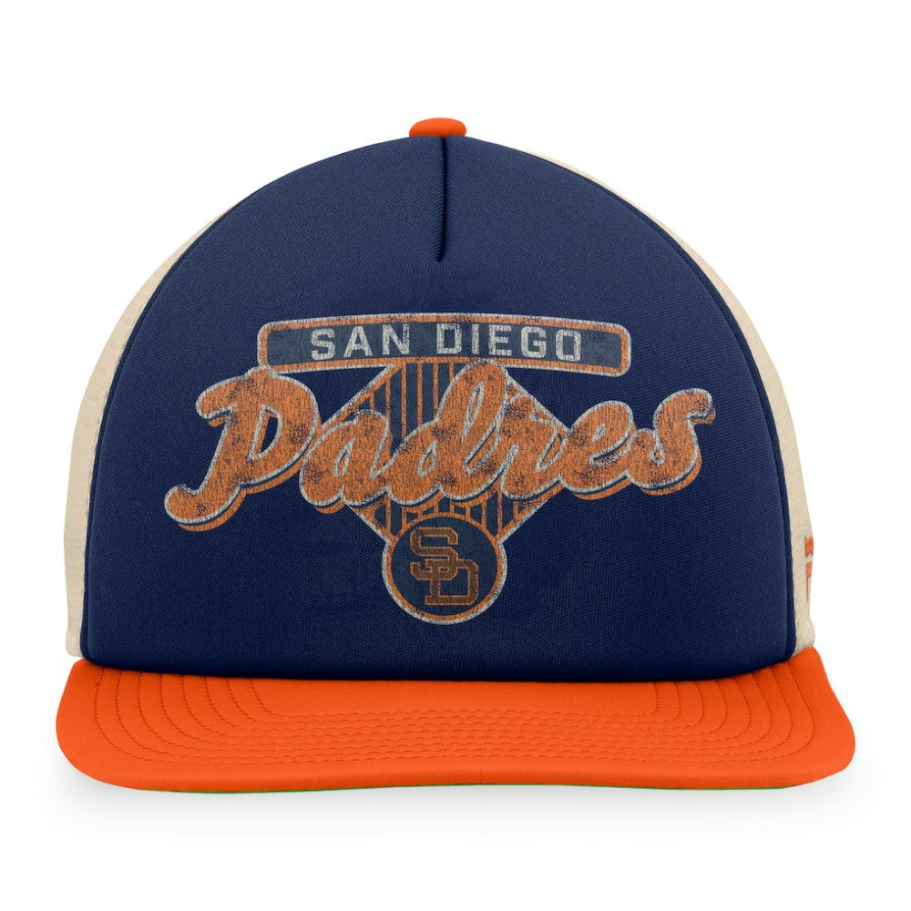 San Diego Padres Fanatics Cooperstown Collection Talley Foam Trucker Snapback Hat - Navy/Orange Hats