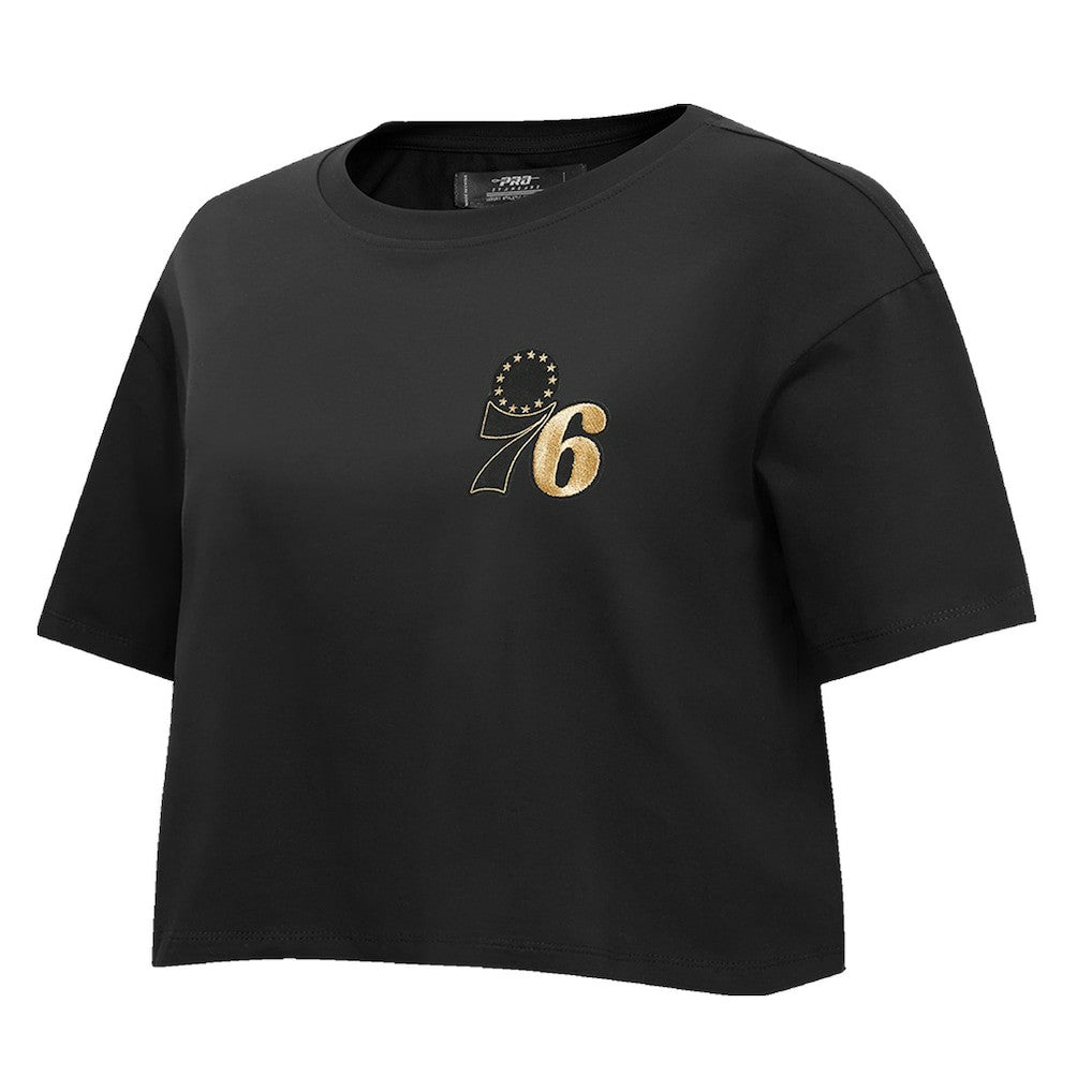 Philadelphia 76ers Pro Standard Women's Holiday Glam Boxy T-Shirt Black