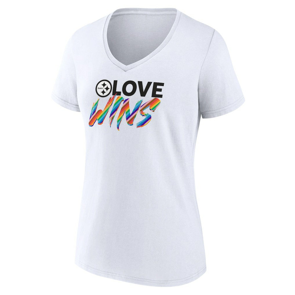 Pittsburgh Steelers Women's Love Wins V-Neck T-Shirt - White T-shirts