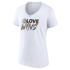 Pittsburgh Steelers Women's Love Wins V-Neck T-Shirt - White T-shirts