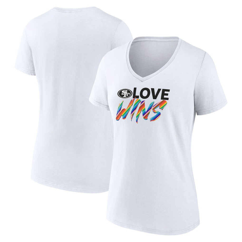 San Francisco 49ers Women's Love Wins V-Neck T-Shirt - White T-shirts