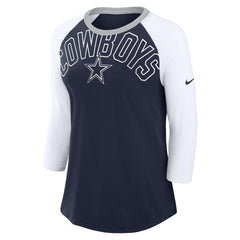 Dallas Cowboys Women's Knockout Arch Raglan Tri-Blend 3/4-Sleeve T-Shirt - Navy/White T-shirts