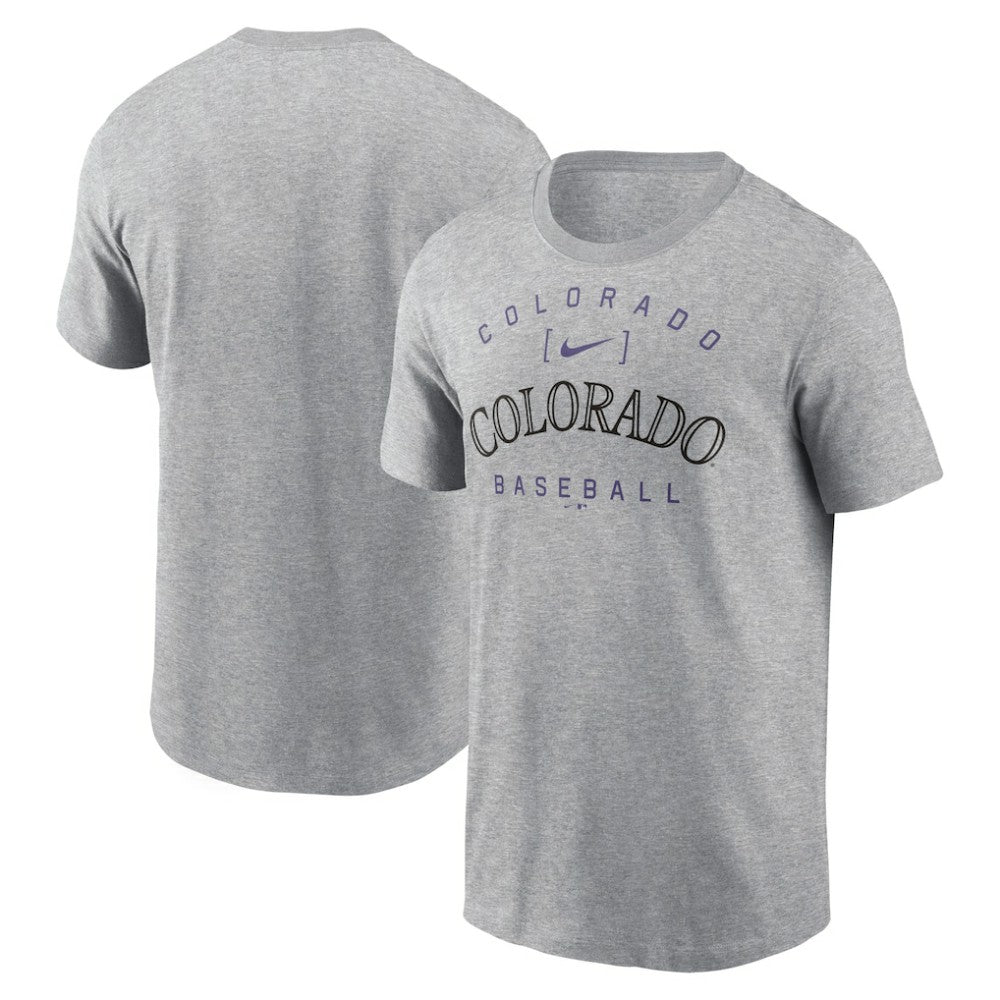 Colorado Rockies Nike Home Team Athletic Arch T-Shirt - Heather Gray T-shirts