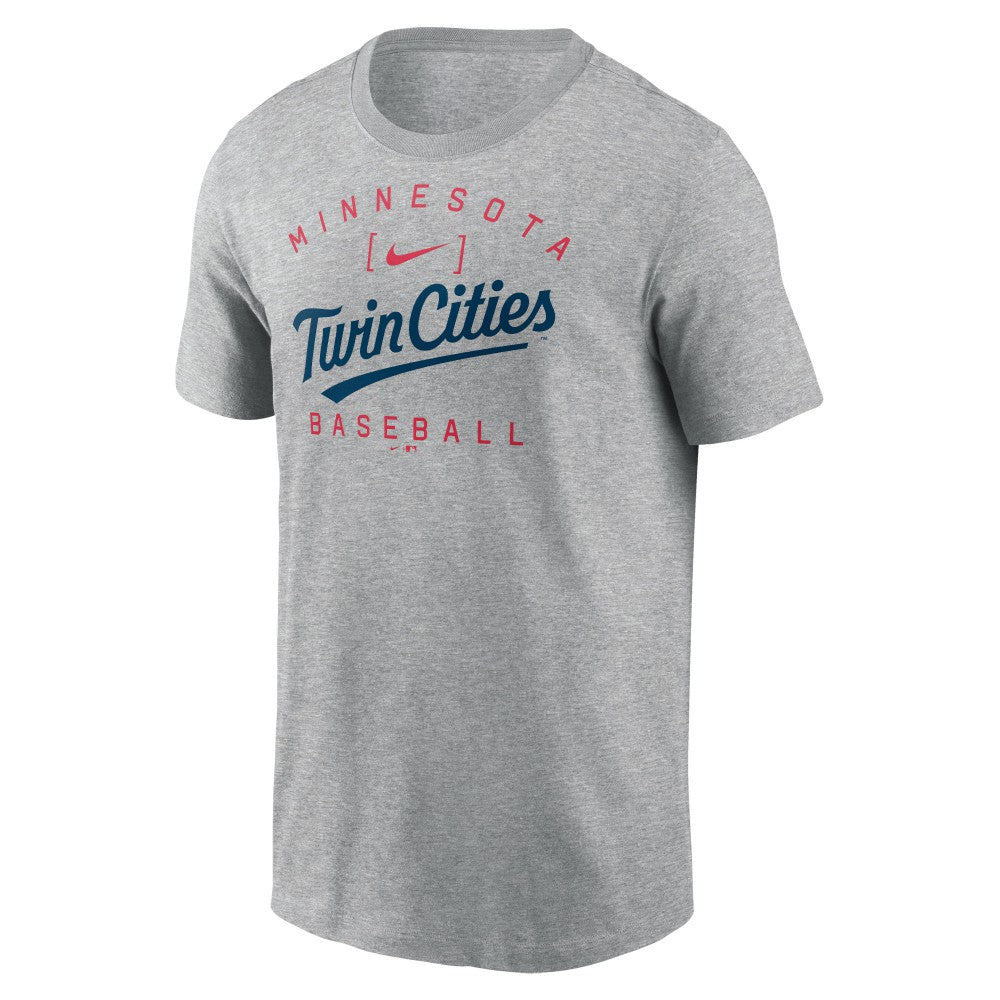 Minnesota Twins Nike Home Team Athletic Arch T-Shirt - Heather Gray T-shirts