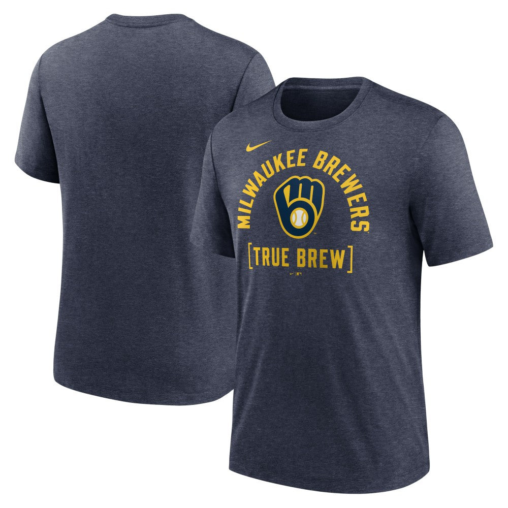 Milwaukee Brewers Nike Swing Big Tri-Blend T-Shirt - Heather Navy T-shirts