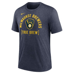 Milwaukee Brewers Nike Swing Big Tri-Blend T-Shirt - Heather Navy T-shirts