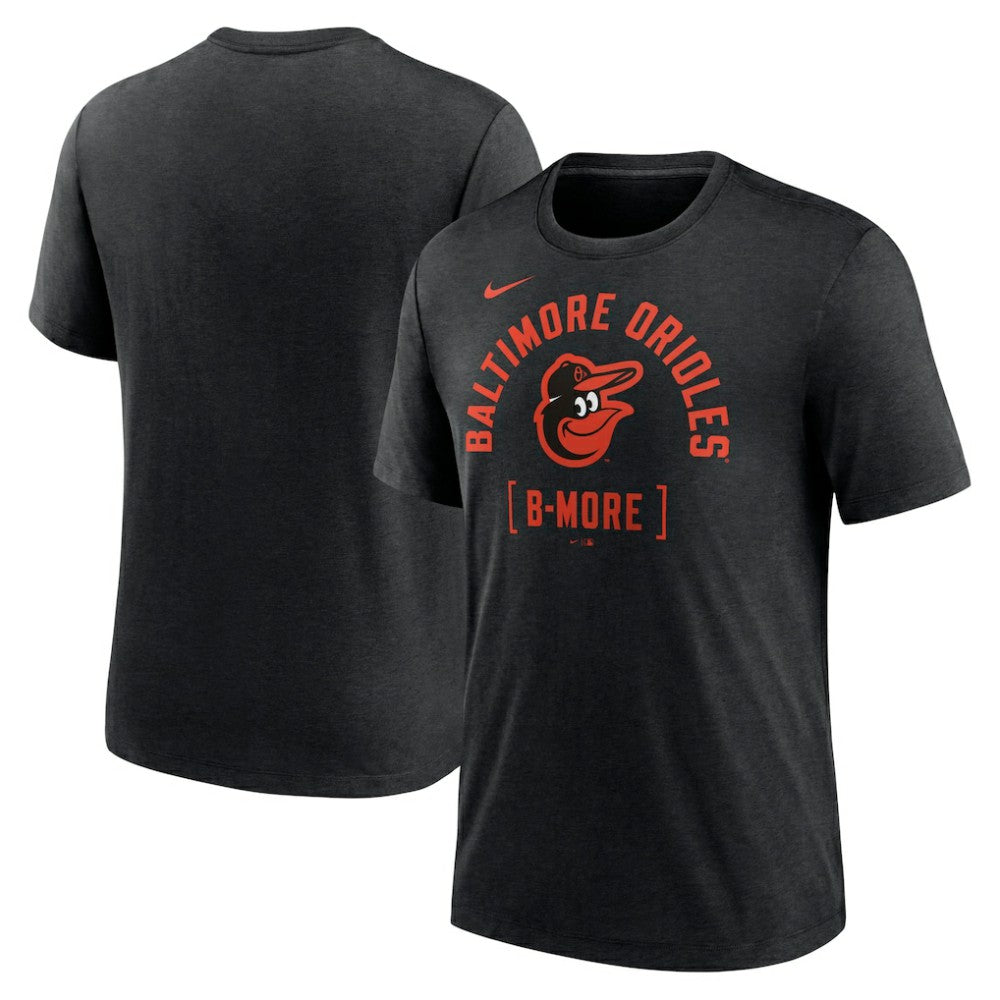 Baltimore Orioles Nike Swing Big Tri-Blend T-Shirt - Heather Black T-shirts