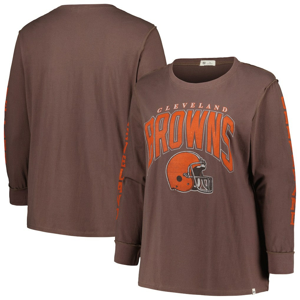 Cleveland Browns '47 Women's Plus Size Honey Cat SOA Long Sleeve T-Shirt - Brown T-shirts
