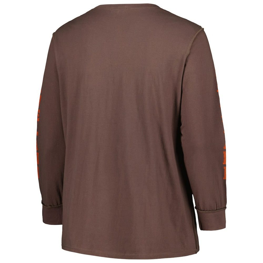 Cleveland Browns '47 Women's Plus Size Honey Cat SOA Long Sleeve T-Shirt - Brown T-shirts