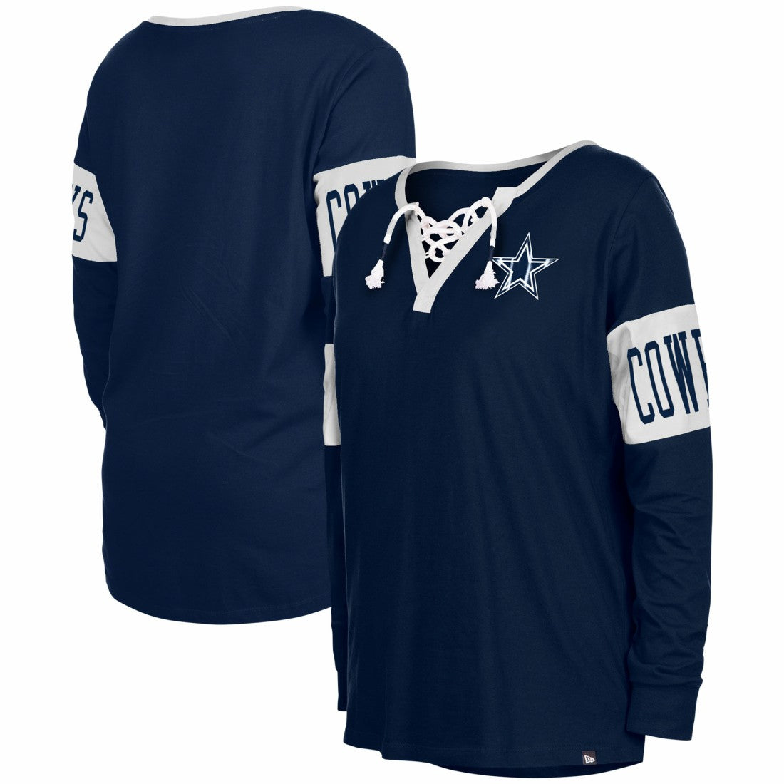 Dallas Cowboys New Era Women's Lace-Up Notch Neck Long Sleeve T-Shirt - Navy T-shirts