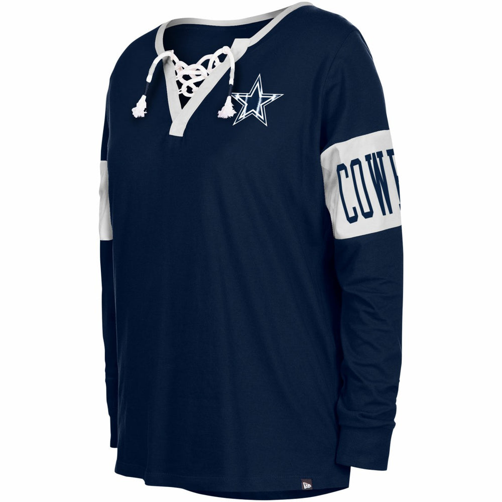 Dallas Cowboys New Era Women's Lace-Up Notch Neck Long Sleeve T-Shirt - Navy T-shirts
