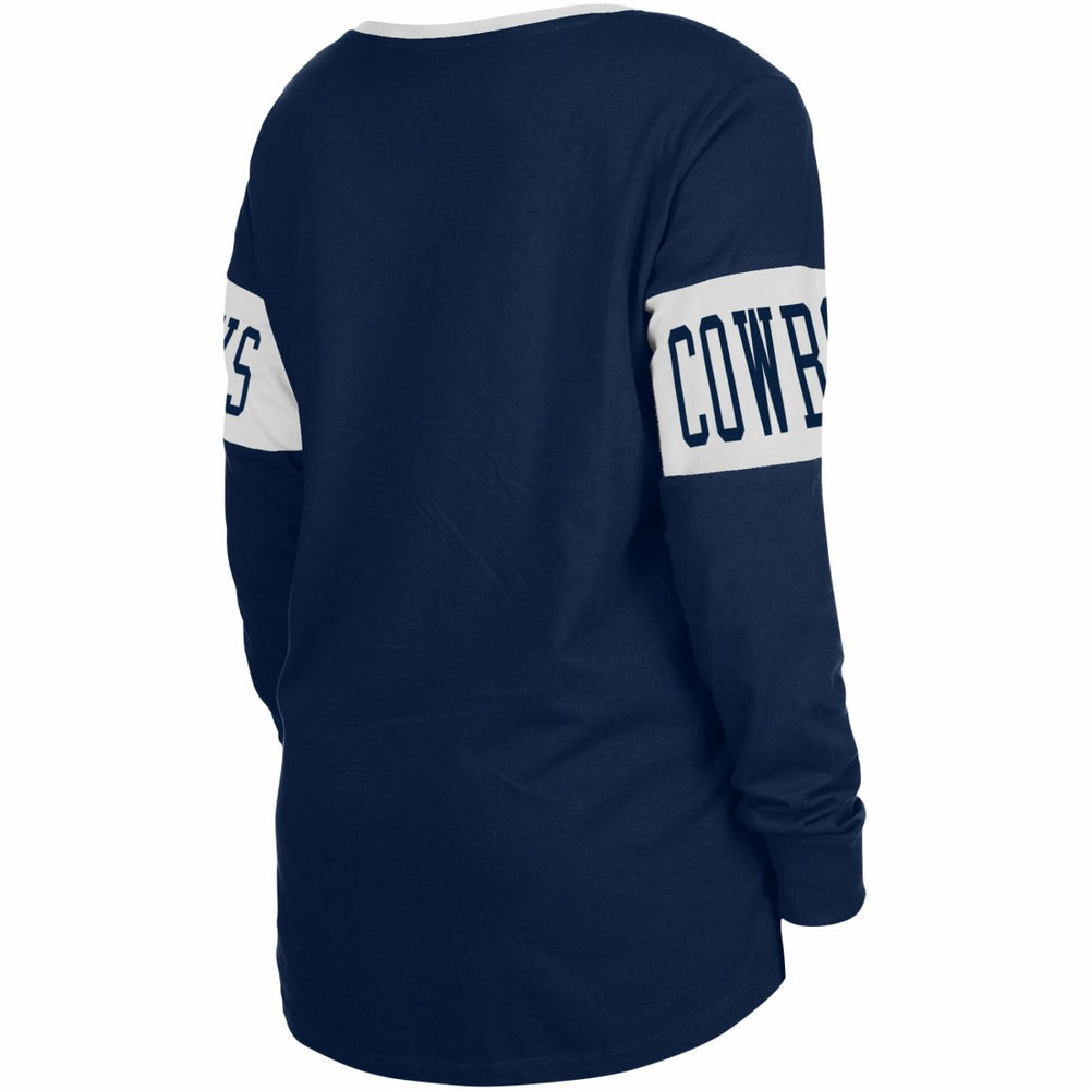Dallas Cowboys New Era Women's Lace-Up Notch Neck Long Sleeve T-Shirt - Navy T-shirts