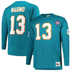 Dan Marino Miami Dolphins Big & Tall Cut & Sew Player Name & Number Long Sleeve T-Shirt - Aqua T-shirts