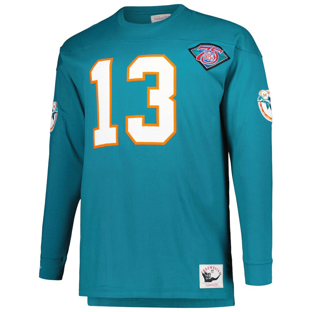 Dan Marino Miami Dolphins Big & Tall Cut & Sew Player Name & Number Long Sleeve T-Shirt - Aqua T-shirts