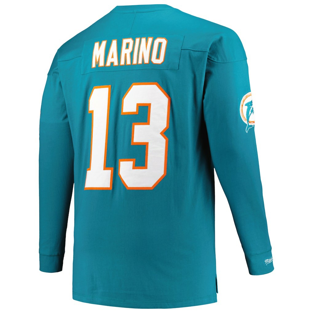 Dan Marino Miami Dolphins Big & Tall Cut & Sew Player Name & Number Long Sleeve T-Shirt - Aqua T-shirts