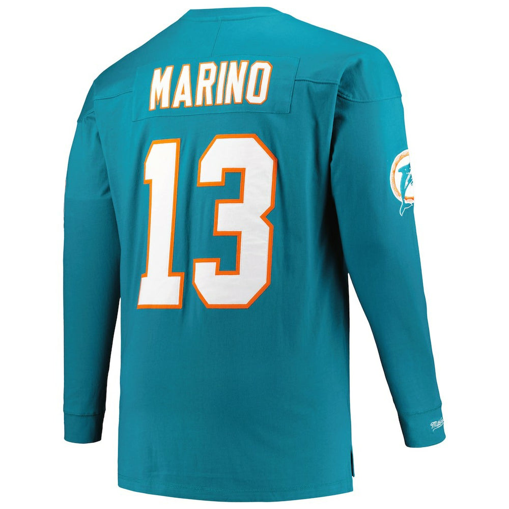 Dan Marino Miami Dolphins Big & Tall Cut & Sew Player Name & Number Long Sleeve T-Shirt - Aqua T-shirts