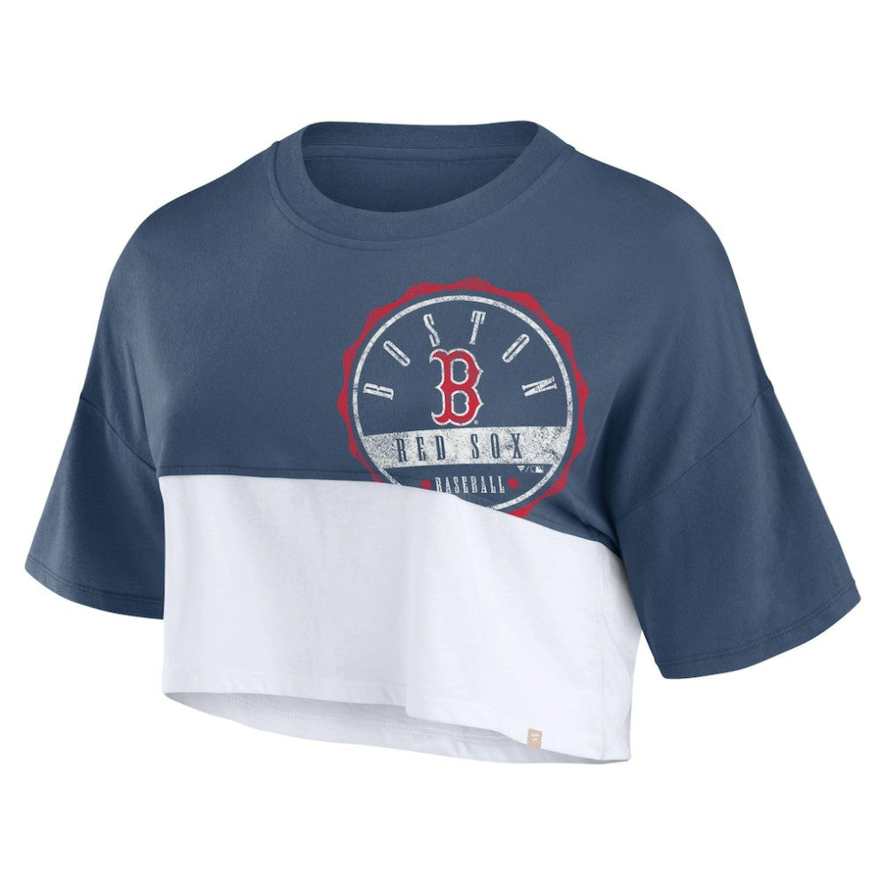 Boston Red Sox Fanatics Women's Color Split Boxy Cropped T-Shirt - Navy/White T-shirts