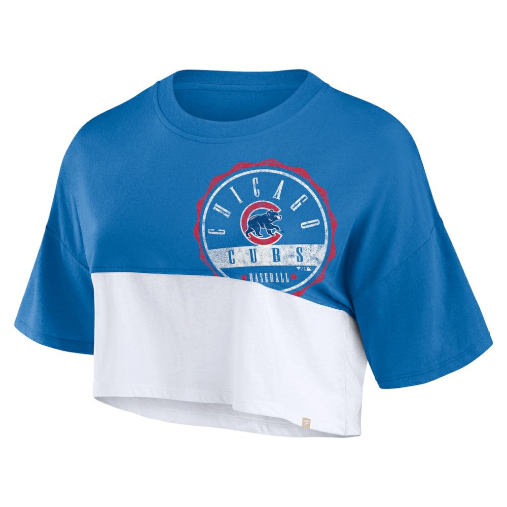 Chicago Cubs Fanatics Women's Color Split Boxy Cropped T-Shirt - Royal/White T-shirts