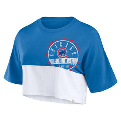 Chicago Cubs Fanatics Women's Color Split Boxy Cropped T-Shirt - Royal/White T-shirts