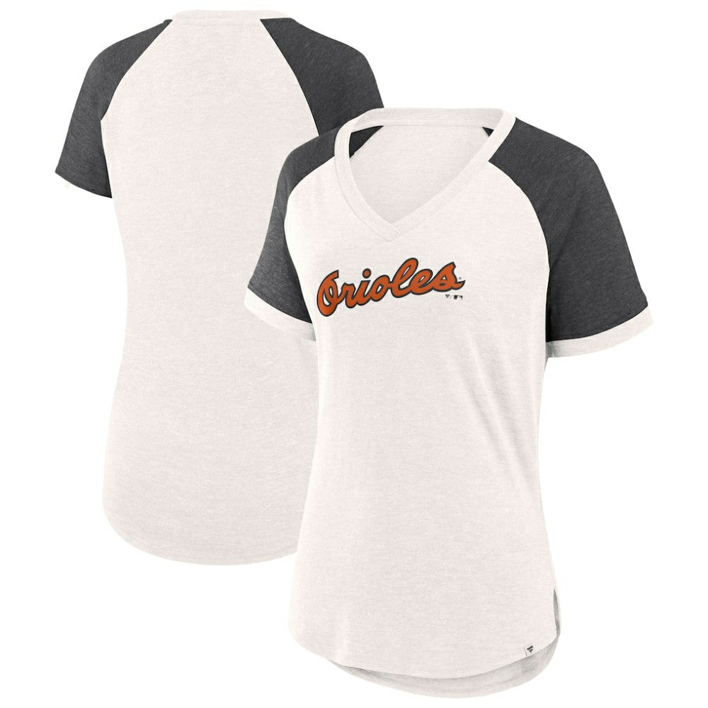 Baltimore Orioles Fanatics Women's For the Team Slub Raglan V-Neck Jersey T-Shirt - White/Black Jerseys