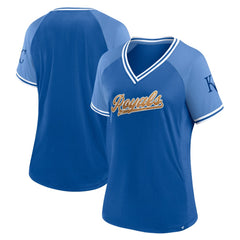 Kansas City Royals Fanatics Women's Glitz & Glam League Diva Raglan V-Neck T-Shirt - Royal T-shirts