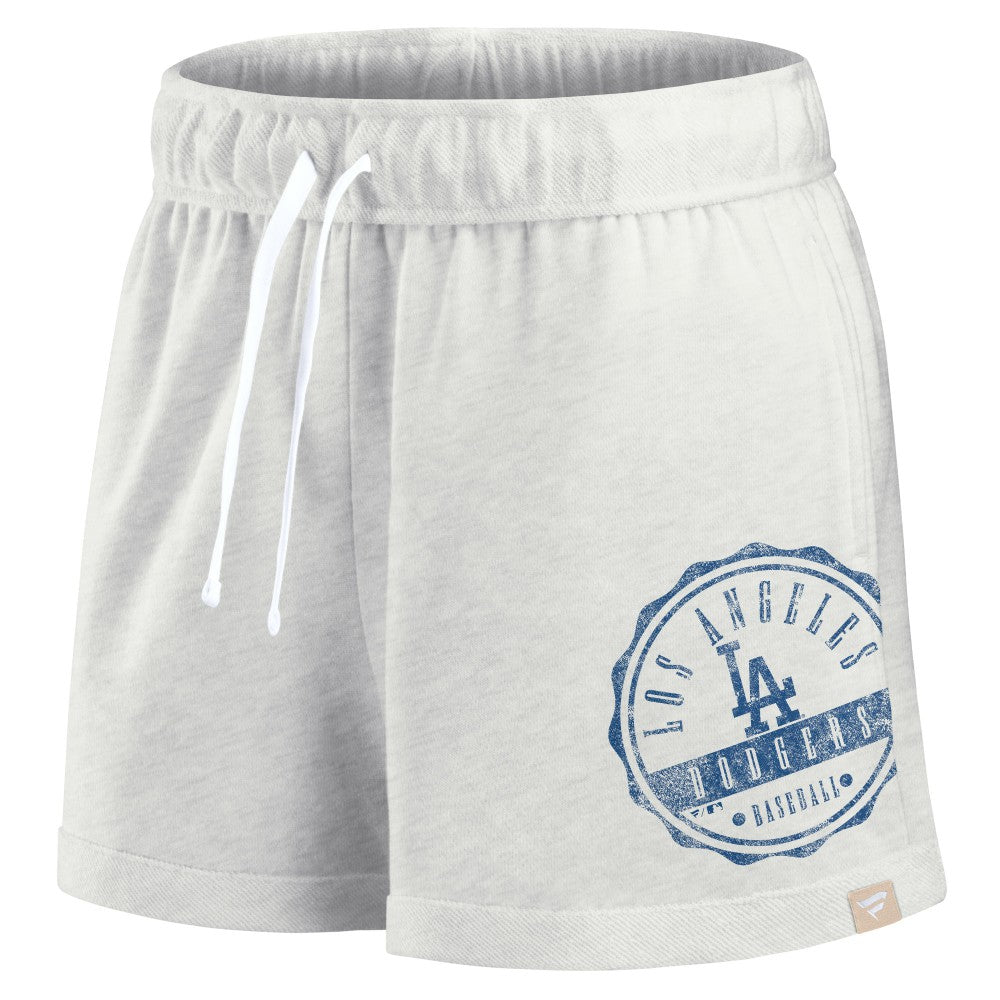 Los Angeles Dodgers Fanatics Women's Oversized Badge Lounge Shorts - Oatmeal Shorts