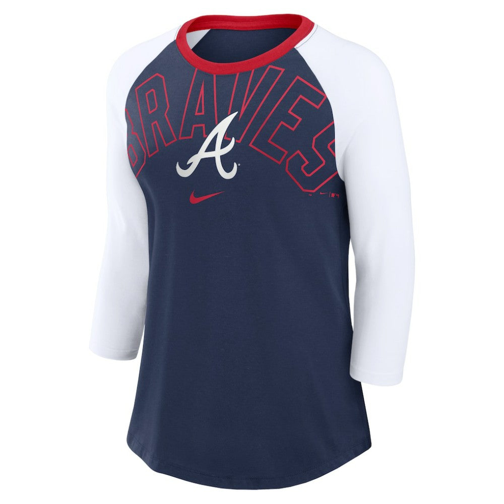 Atlanta Braves Nike Women's Knockout Arch 3/4-Sleeve Raglan Tri-Blend T-Shirt - Navy/White T-shirts