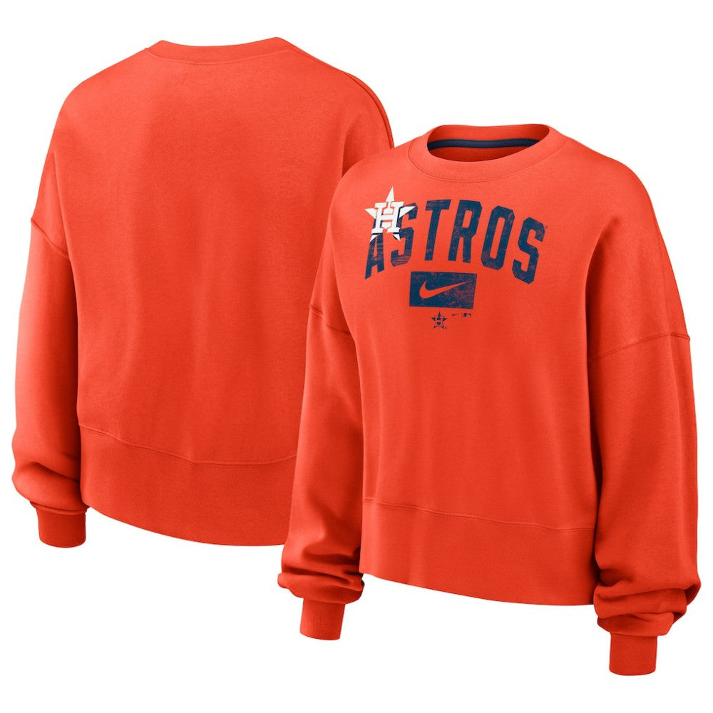 Houston Astros Nike Women's Oversized Cropped Pullover Sweatshirt - Orange Pullover