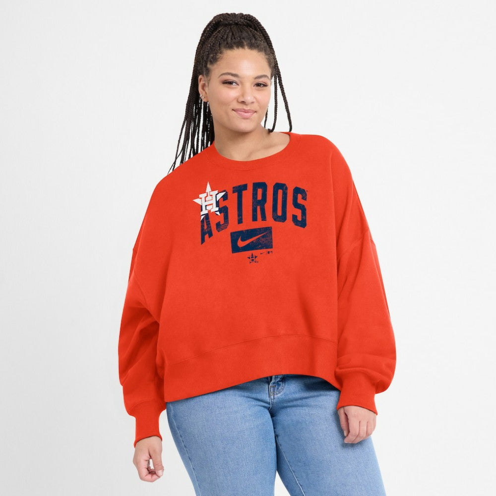 Houston Astros Nike Women's Oversized Cropped Pullover Sweatshirt - Orange Pullover