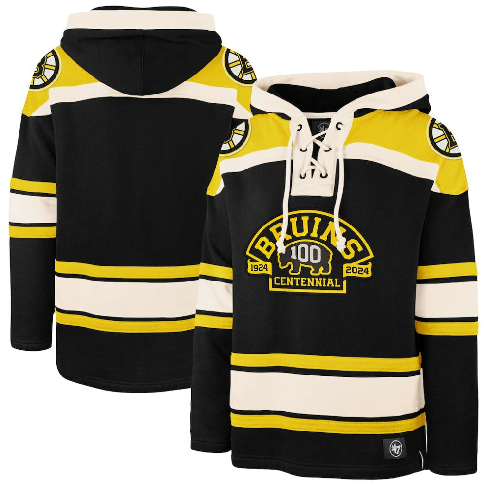 Boston Bruins '47 100th Anniversary Superior Lacer Pullover Hoodie - Black | US 200237988