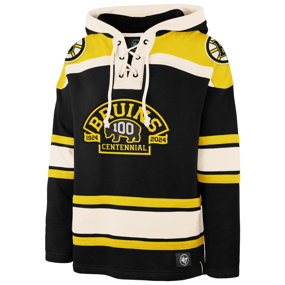 Boston Bruins '47 100th Anniversary Superior Lacer Pullover Hoodie - Black | US 200237988