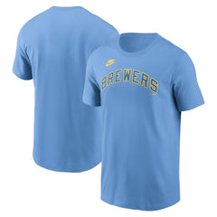 Milwaukee Brewers Nike Cooperstown Collection Wordmark T-Shirt - Powder Blue T-shirts