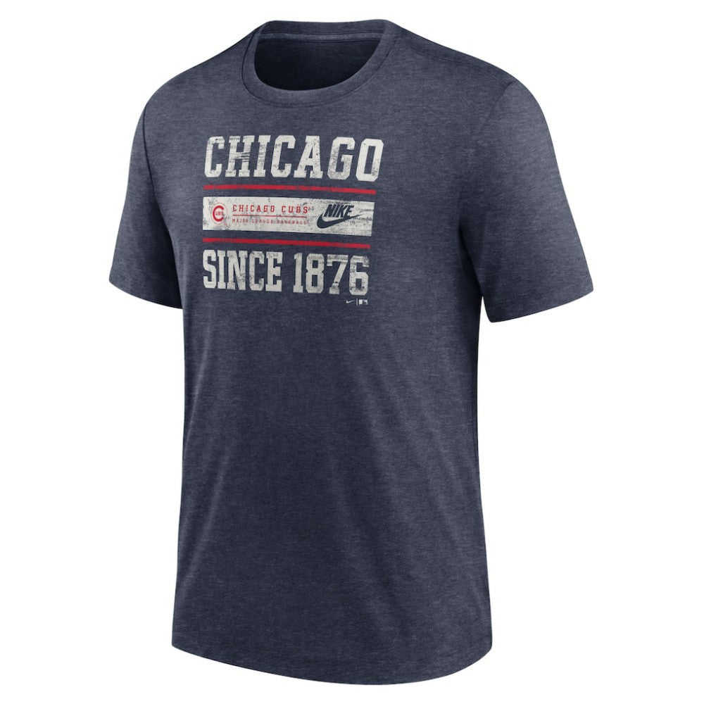 Chicago Cubs Nike Cooperstown Collection Local Stack Tri-Blend T-Shirt - Heather Navy T-shirts