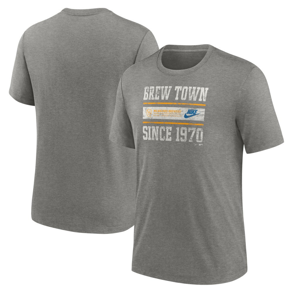 Milwaukee Brewers Nike Cooperstown Collection Local Stack Tri-Blend T-Shirt - Heather Charcoal T-shirts