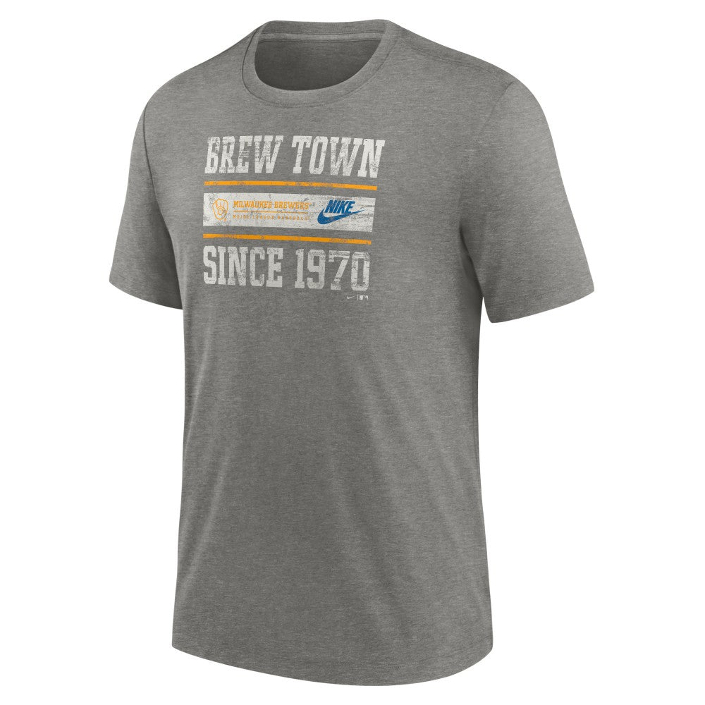 Milwaukee Brewers Nike Cooperstown Collection Local Stack Tri-Blend T-Shirt - Heather Charcoal T-shirts